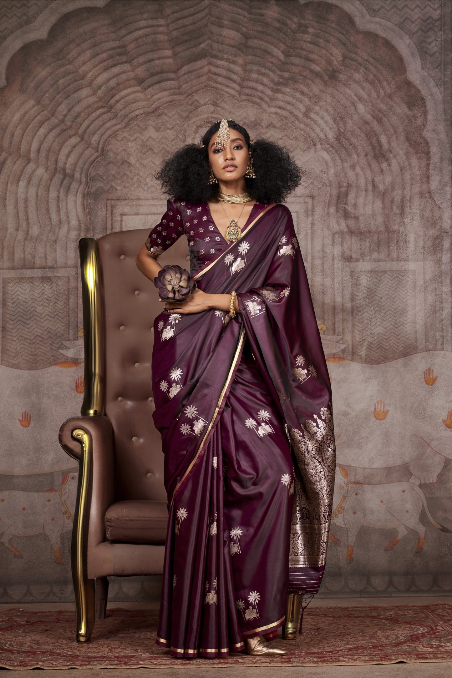 Nayantara Maroon Pichwai Satin Silk Saree