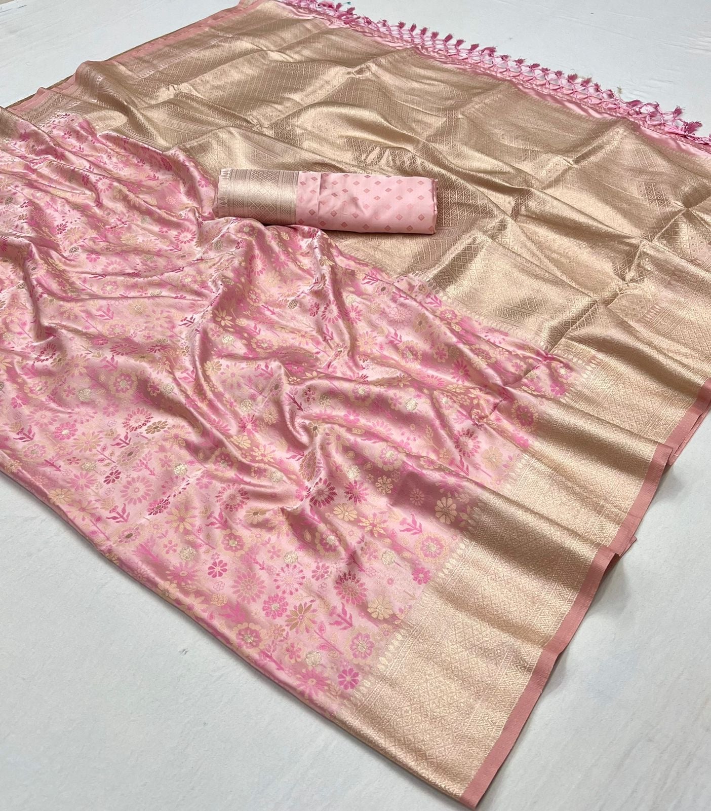 Niharika Pink Satin Silk Saree - Style 2