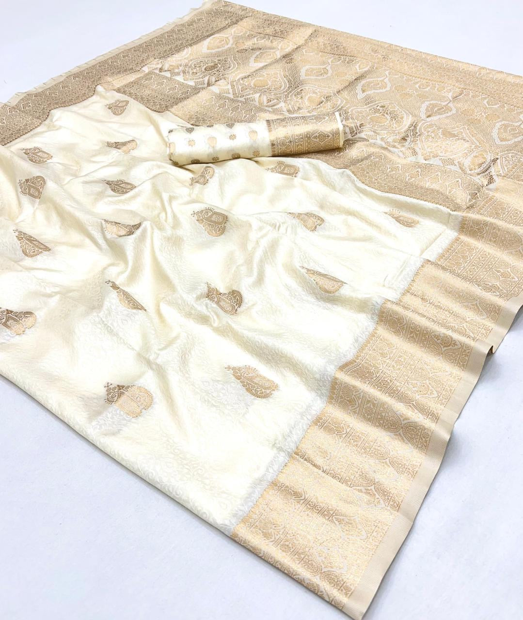 Jivika Two Tone Cream Silk Saree