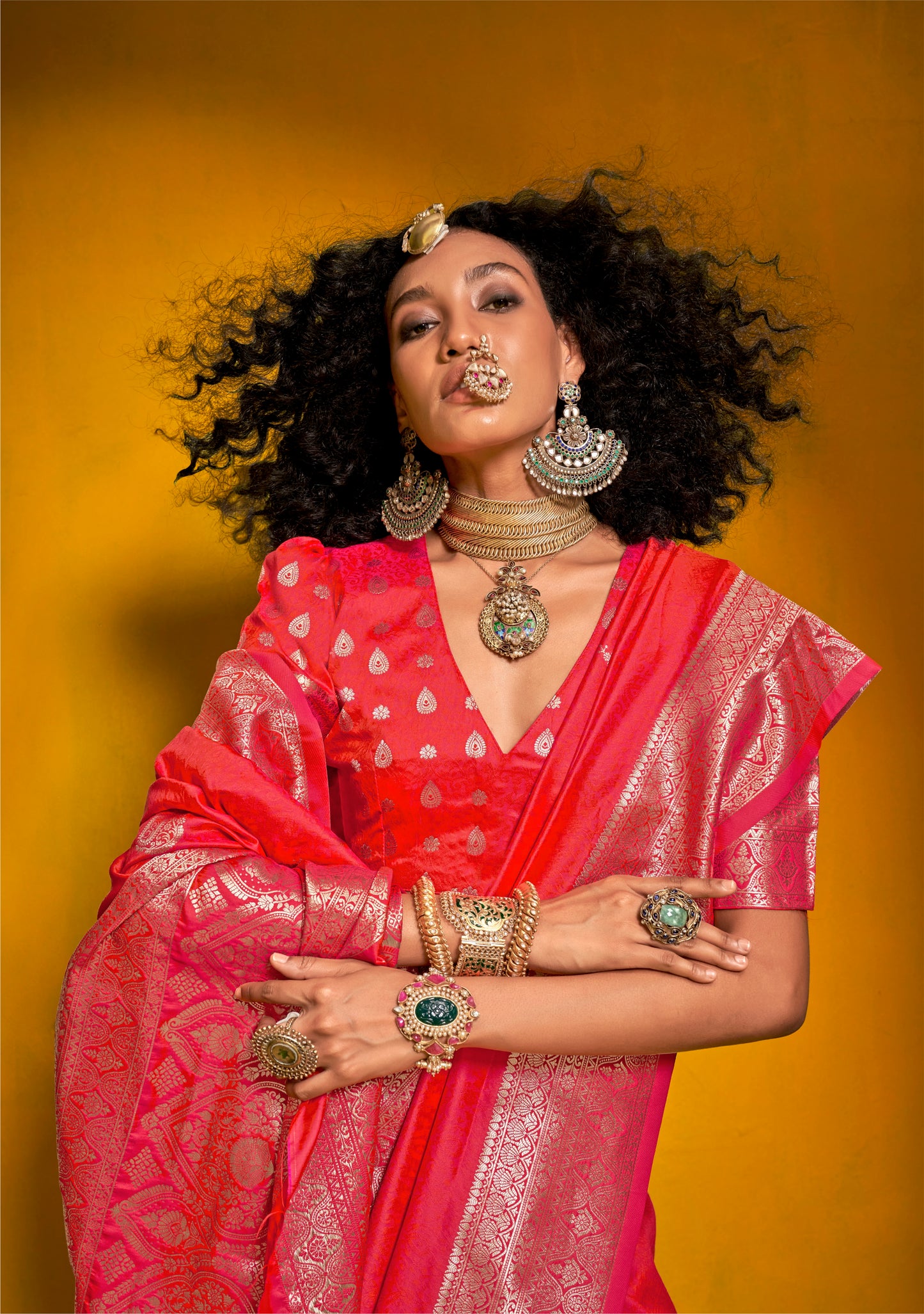 Jivika Red Two Tone Silk Saree