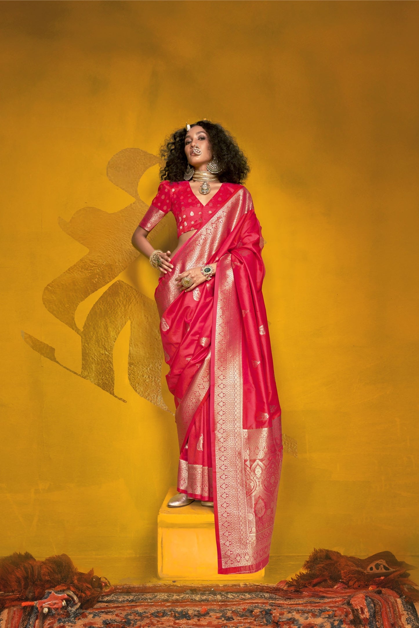 Jivika Red Two Tone Silk Saree