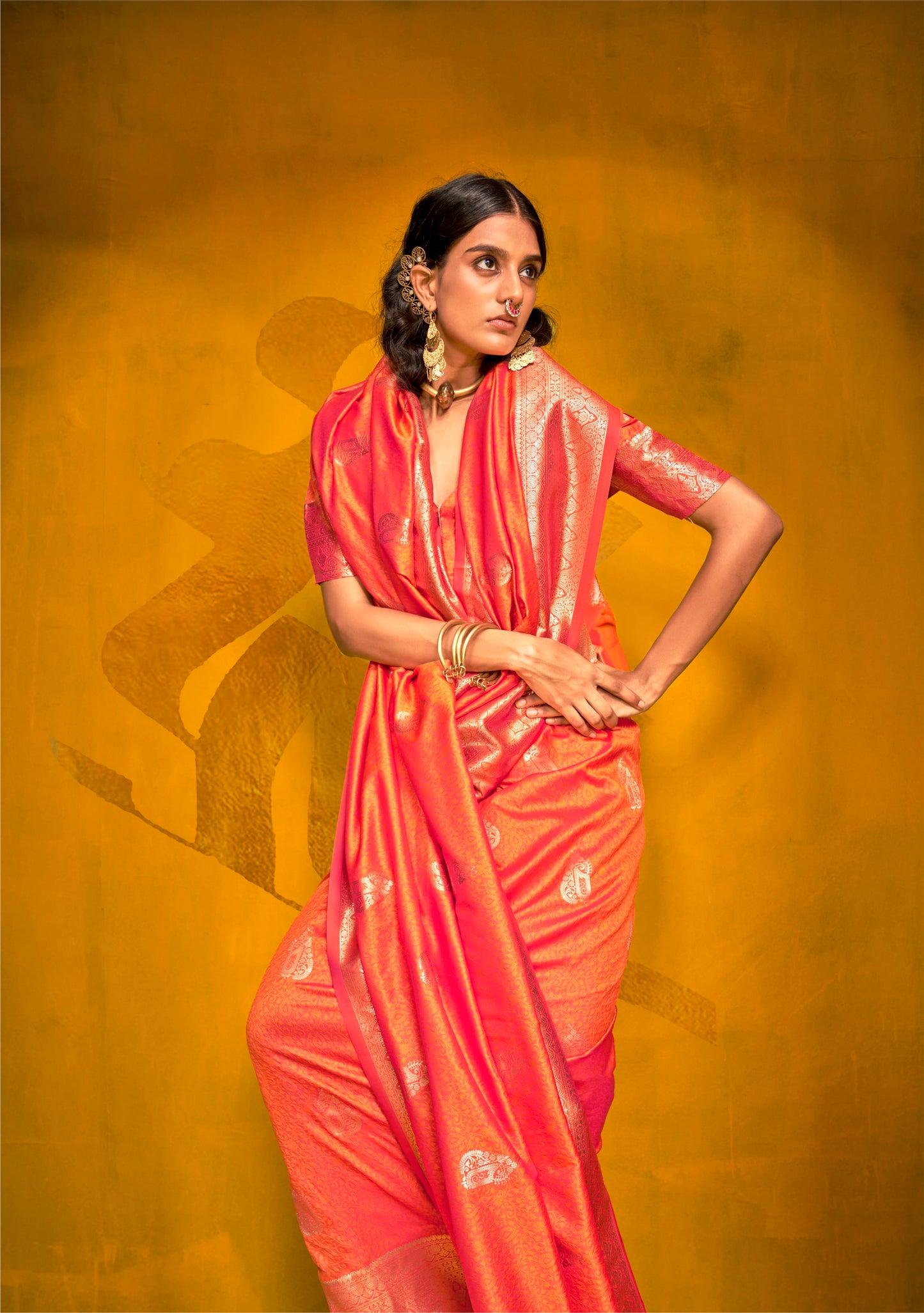 Jivika Orange Two Tone Silk Saree