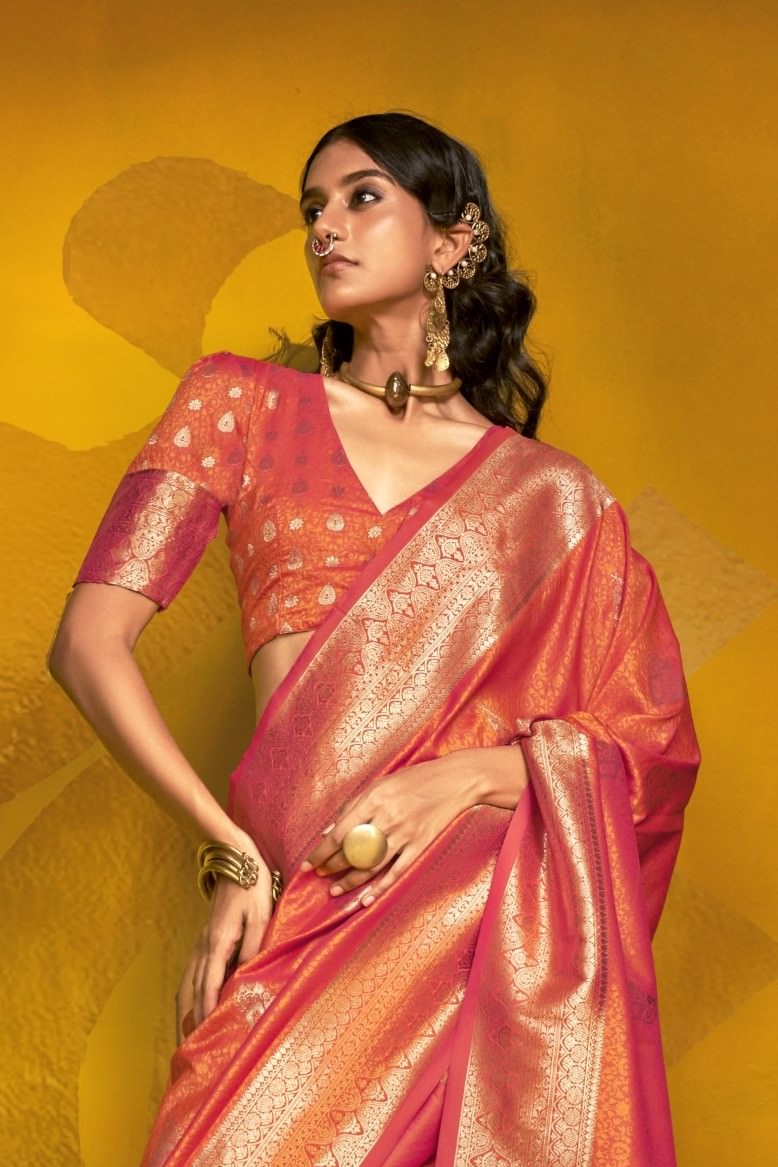 Jivika Orange Two Tone Silk Saree