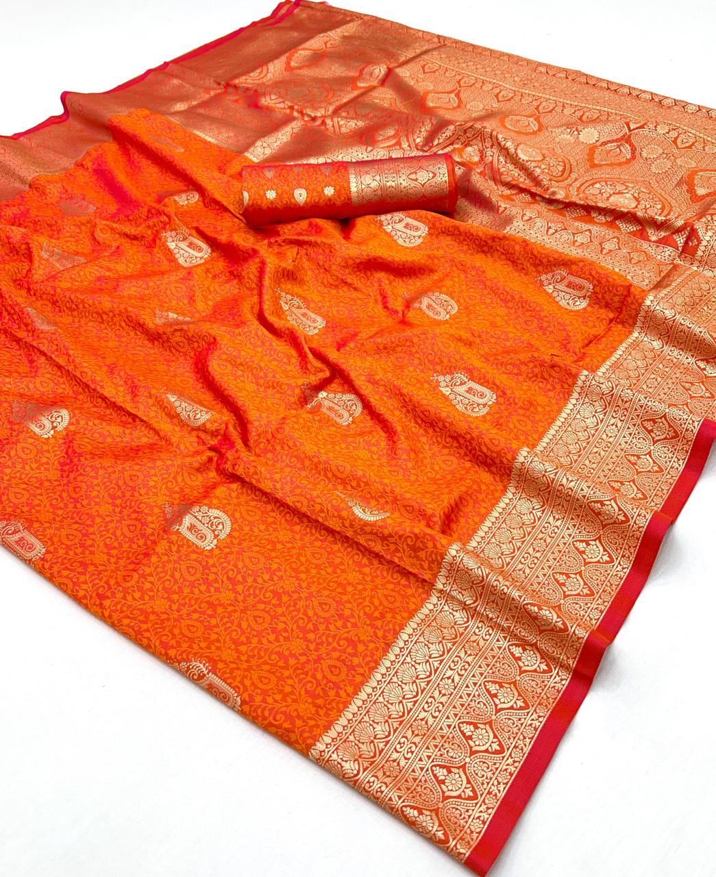 Jivika Orange Two Tone Silk Saree