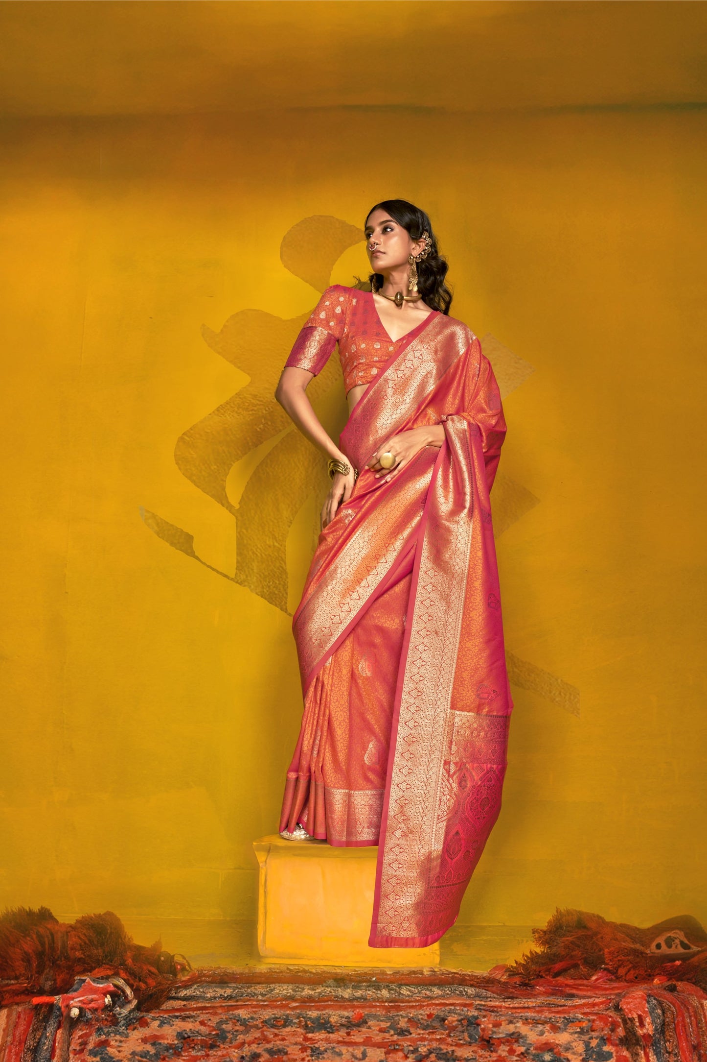 Jivika Orange Two Tone Silk Saree