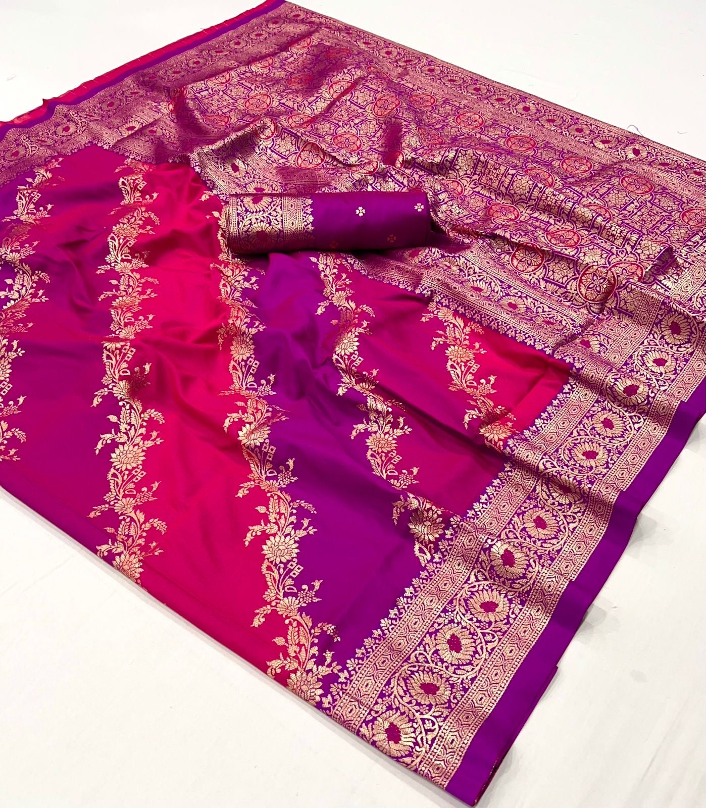 Sharini Pink Purple Silk Saree