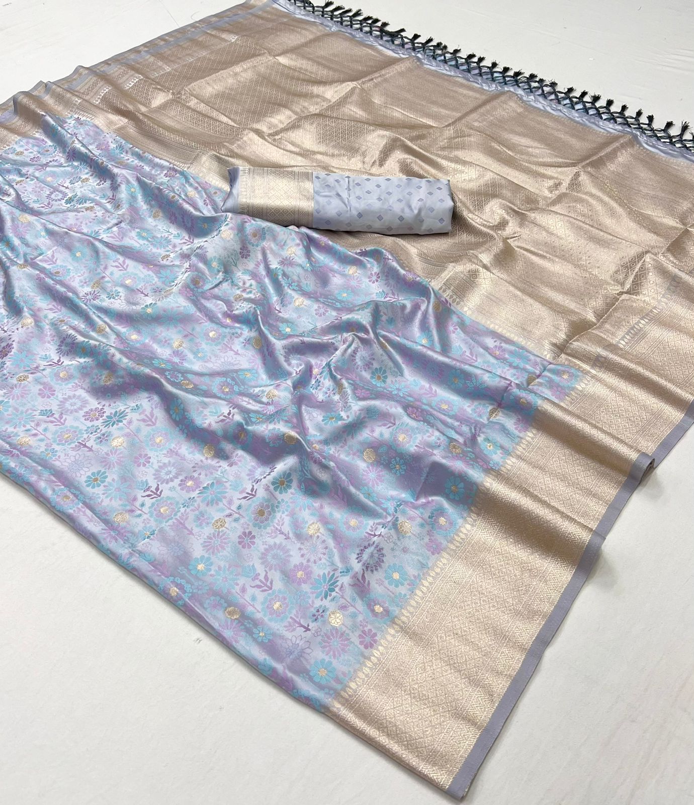 Niharika Blue Satin Silk Saree