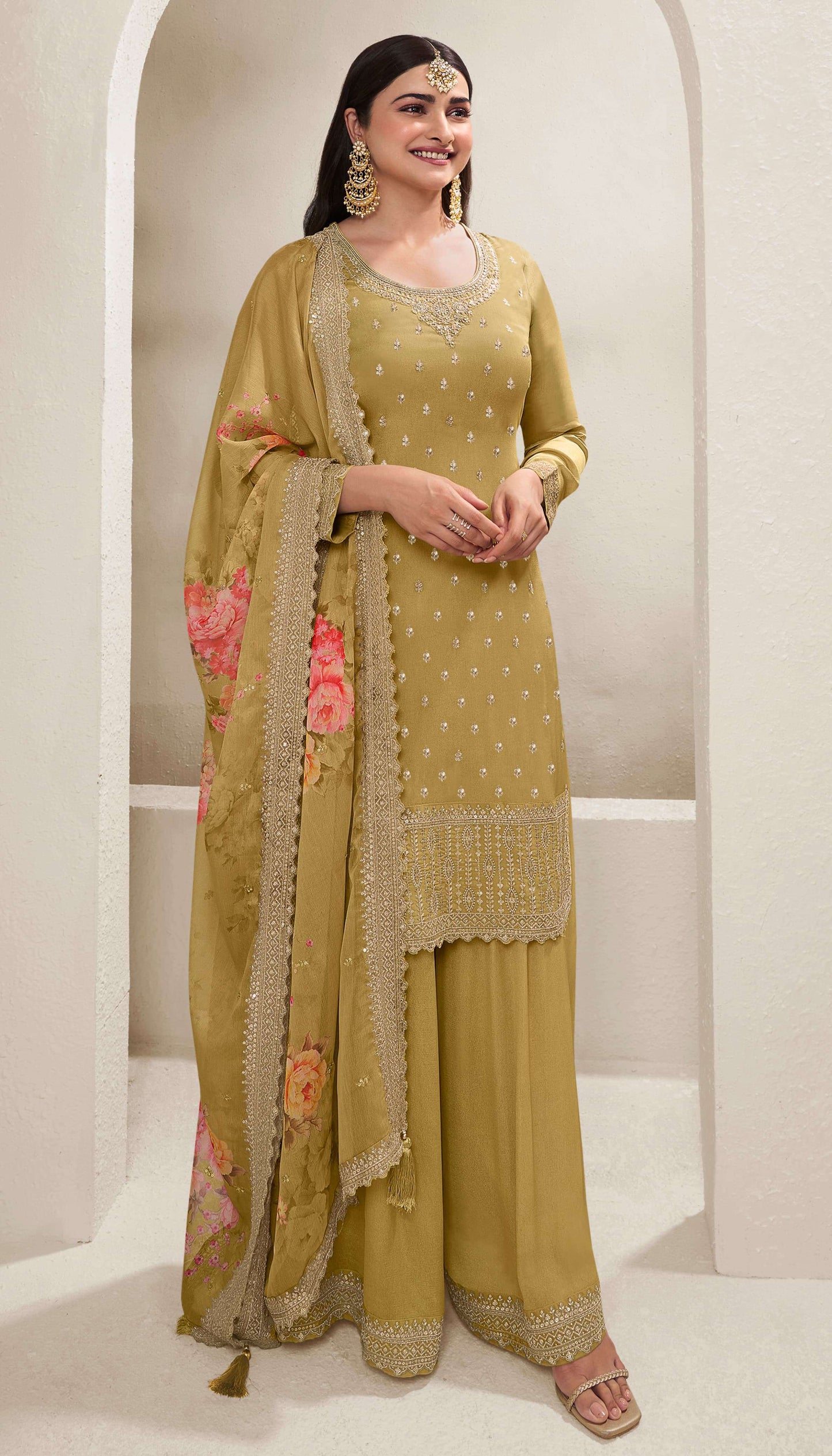Saanvi Chinnon Silk Dress Material - 6 Colours