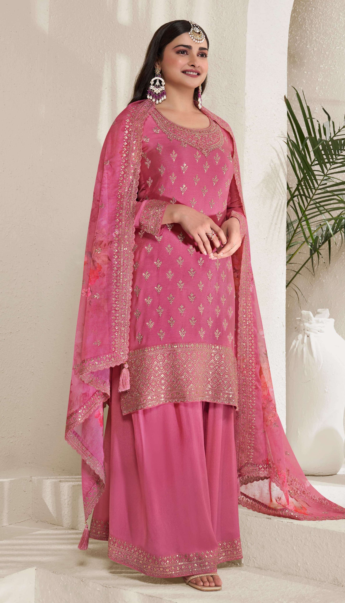 Saanvi Chinnon Silk Dress Material - 6 Colours