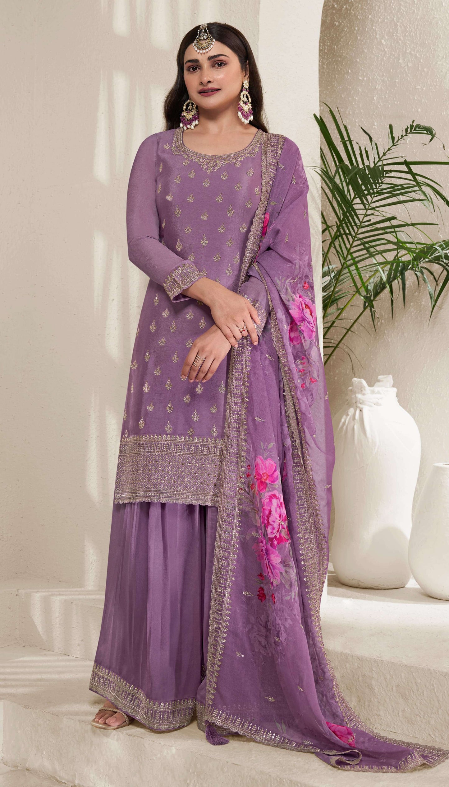 Saanvi Chinnon Silk Dress Material - 6 Colours