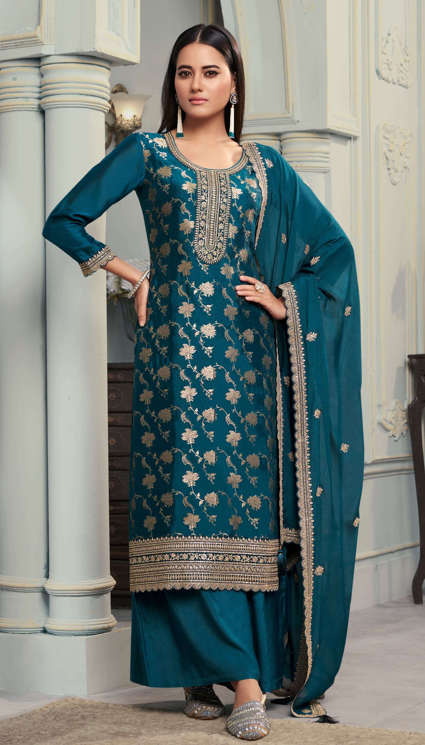 Shristi Embroidered Silk Dress Material
