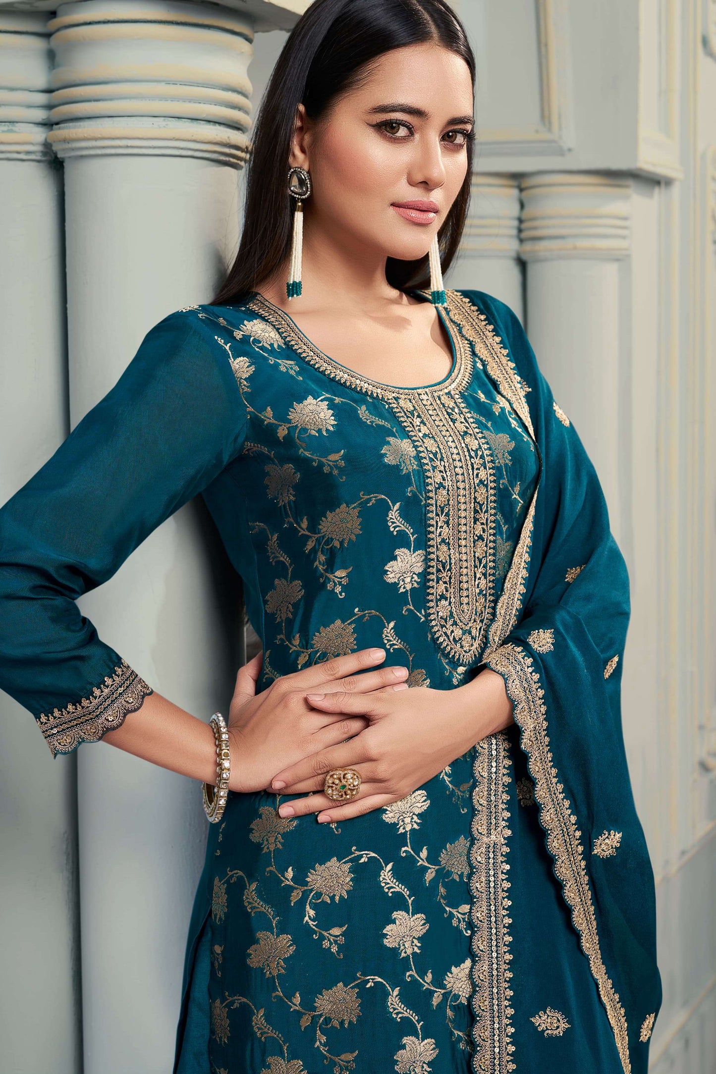 Shristi Embroidered Silk Dress Material