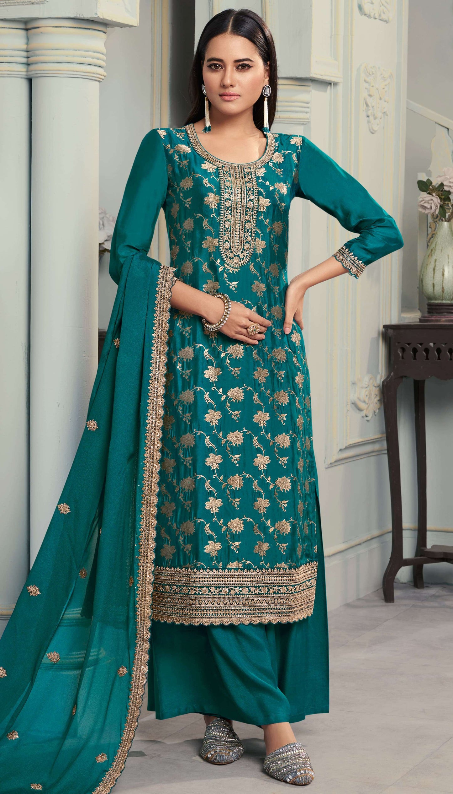 Shristi Embroidered Silk Dress Material