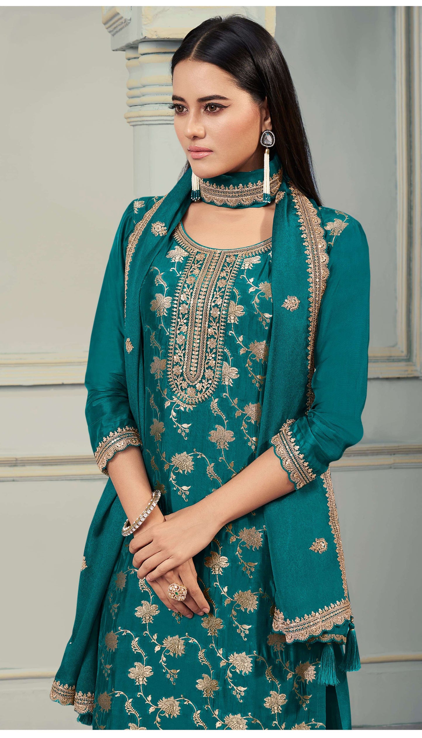 Shristi Embroidered Silk Dress Material