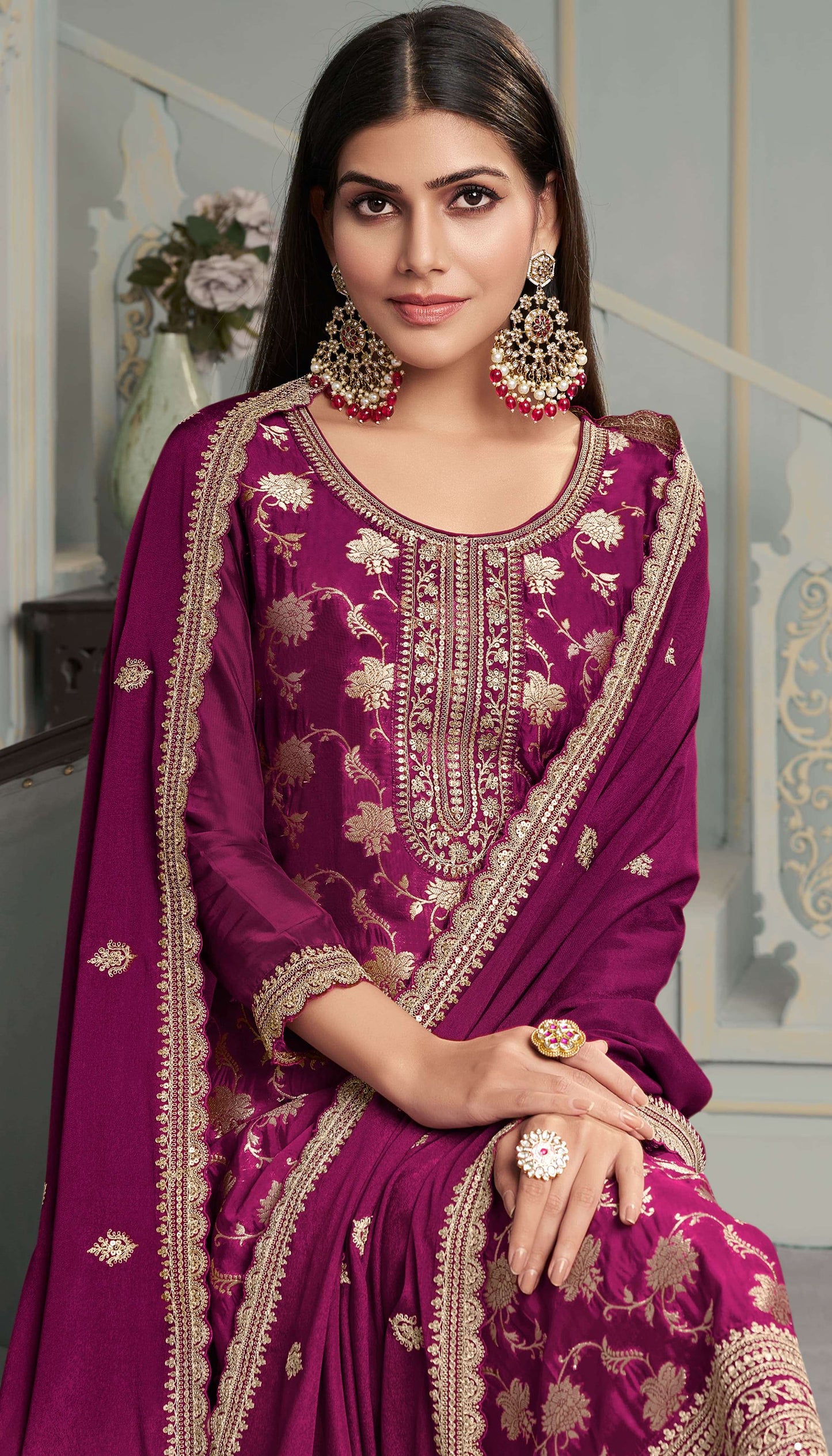 Shristi Embroidered Silk Dress Material