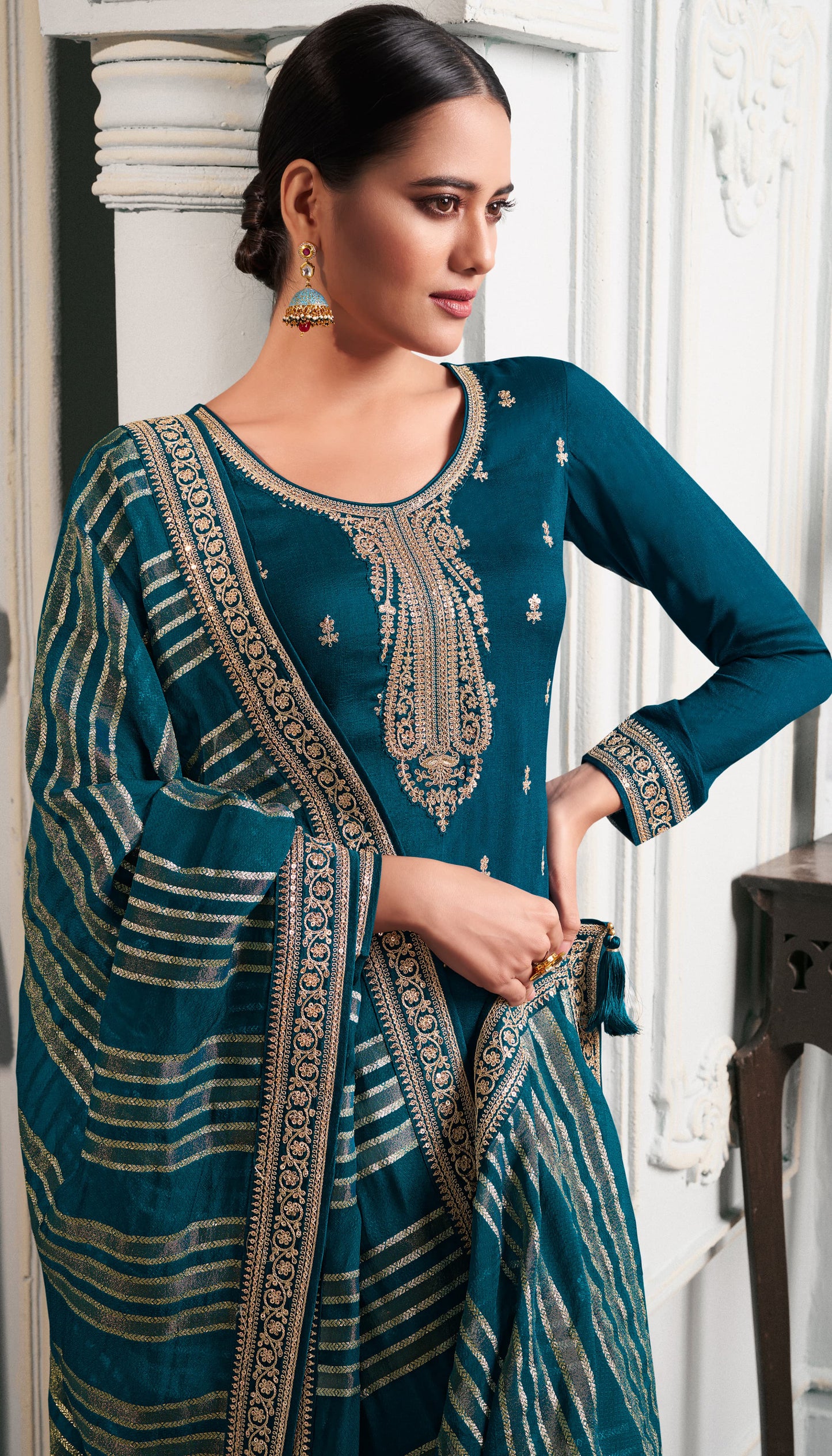 Varnika Blue Georgette Dress Material