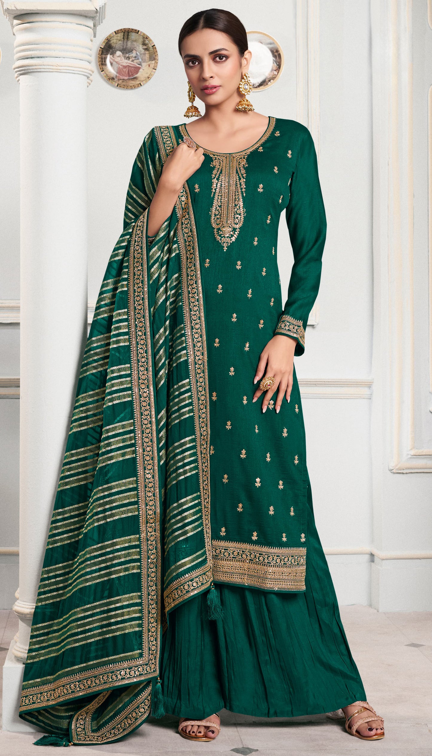 Varnika Green Georgette Dress Material
