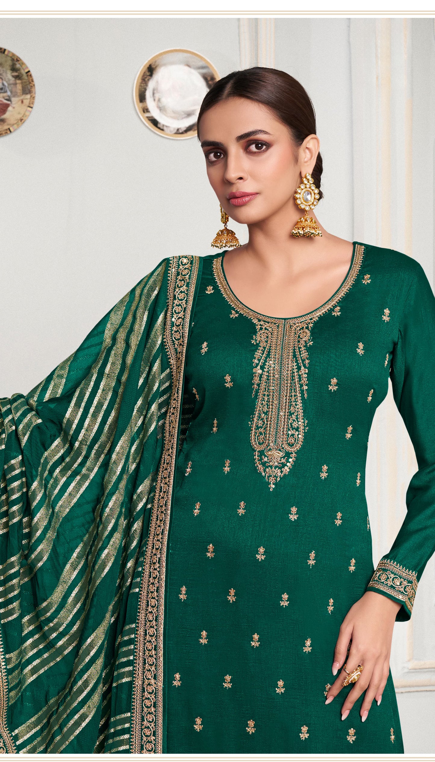 Varnika Green Georgette Dress Material