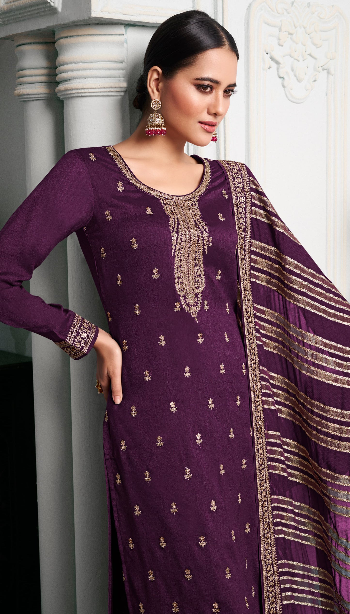 Varnika Purple Georgette Dress Material