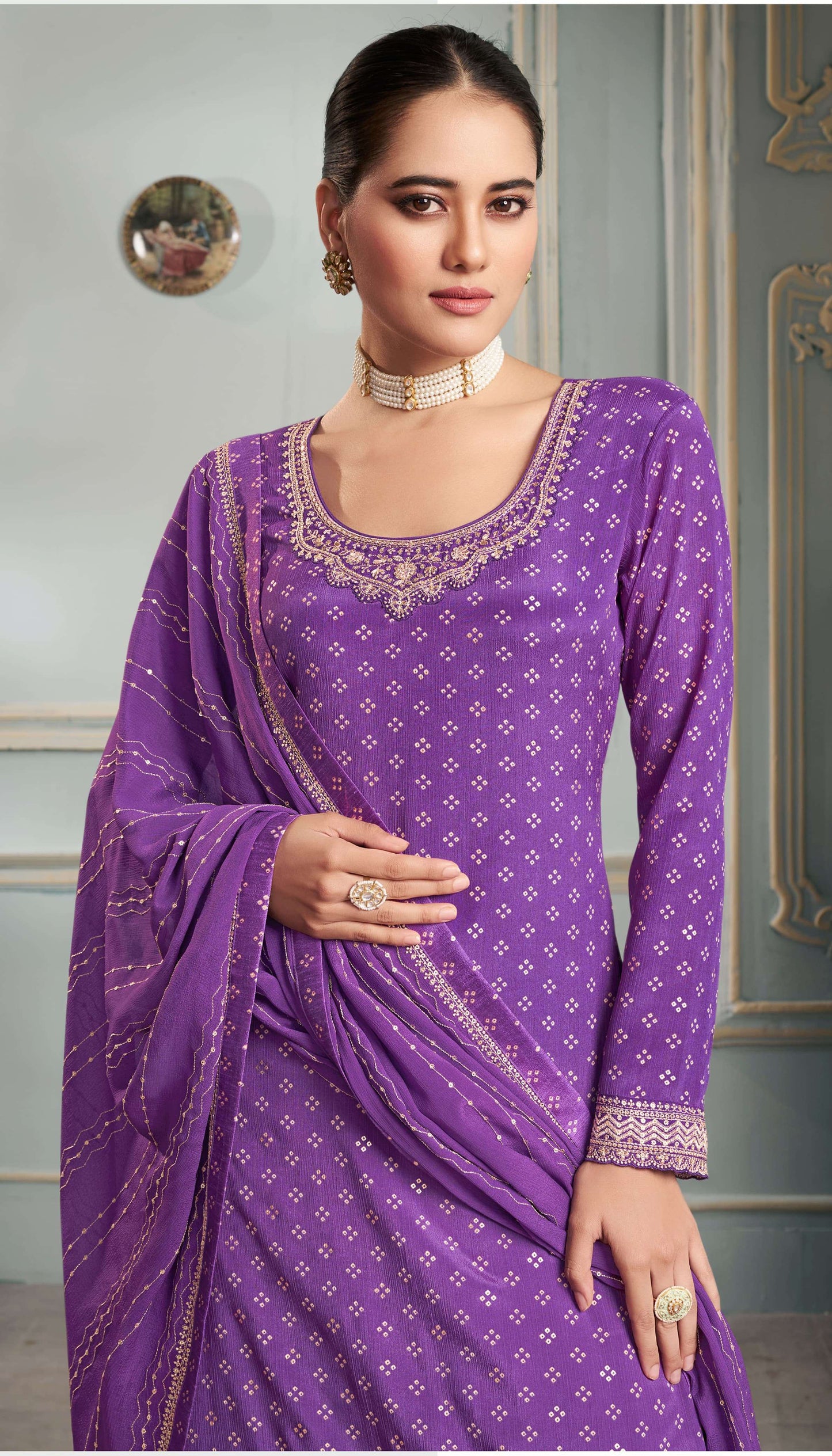 Nisha Printed Chinon Dress Material - 4 Colours