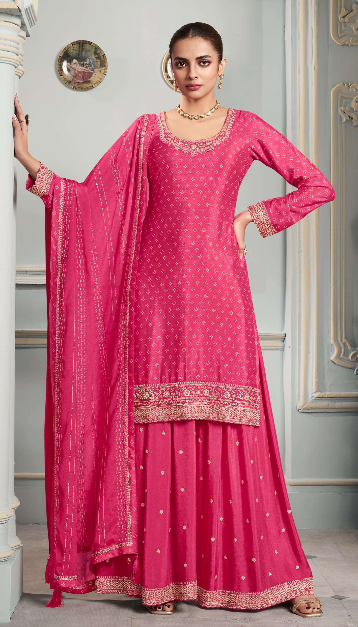 Nisha Printed Chinon Dress Material - 4 Colours