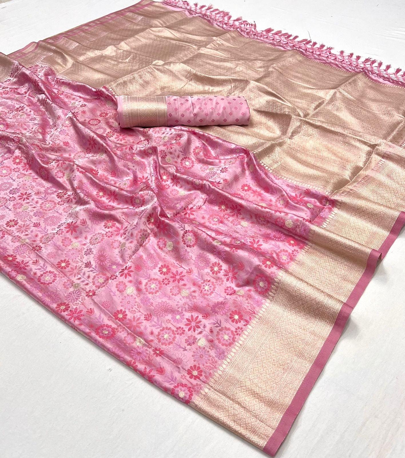 Niharika Pink Satin Silk Saree - Style 3