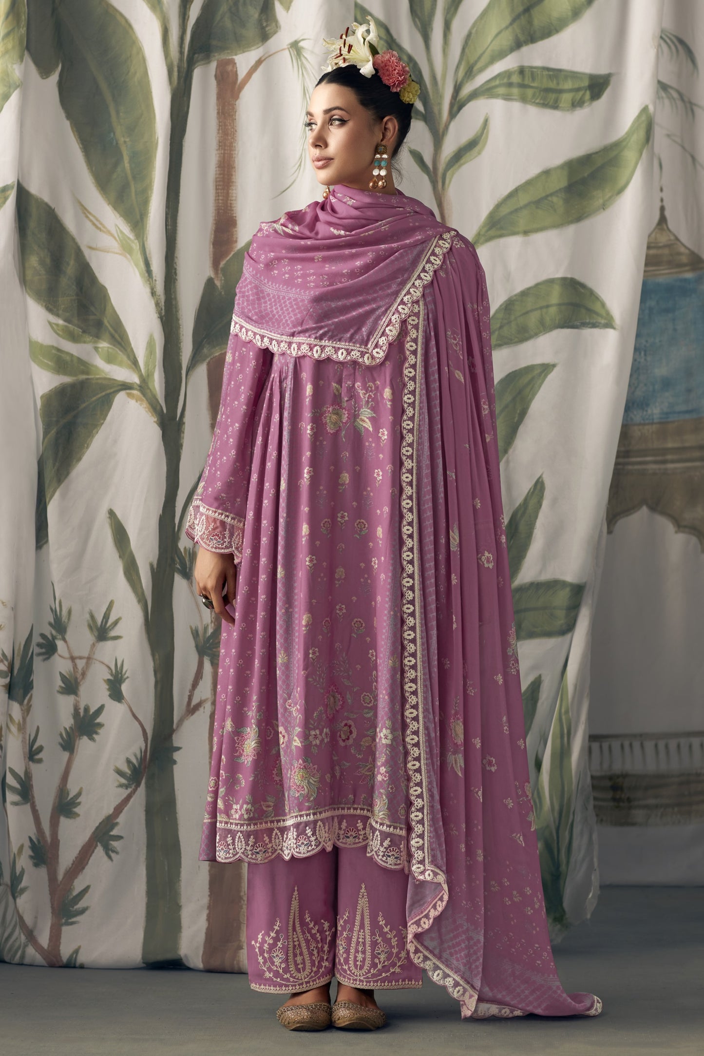 Aaradhya Pink Muslin Digital Print Dress Material