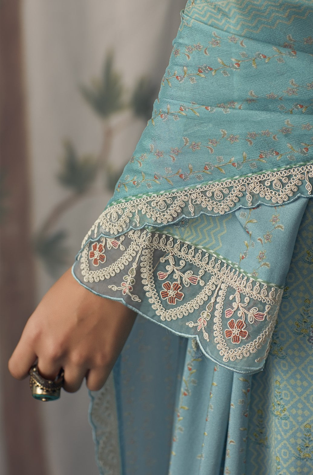 Aardhya Blue Muslin Digital Print Dress Material