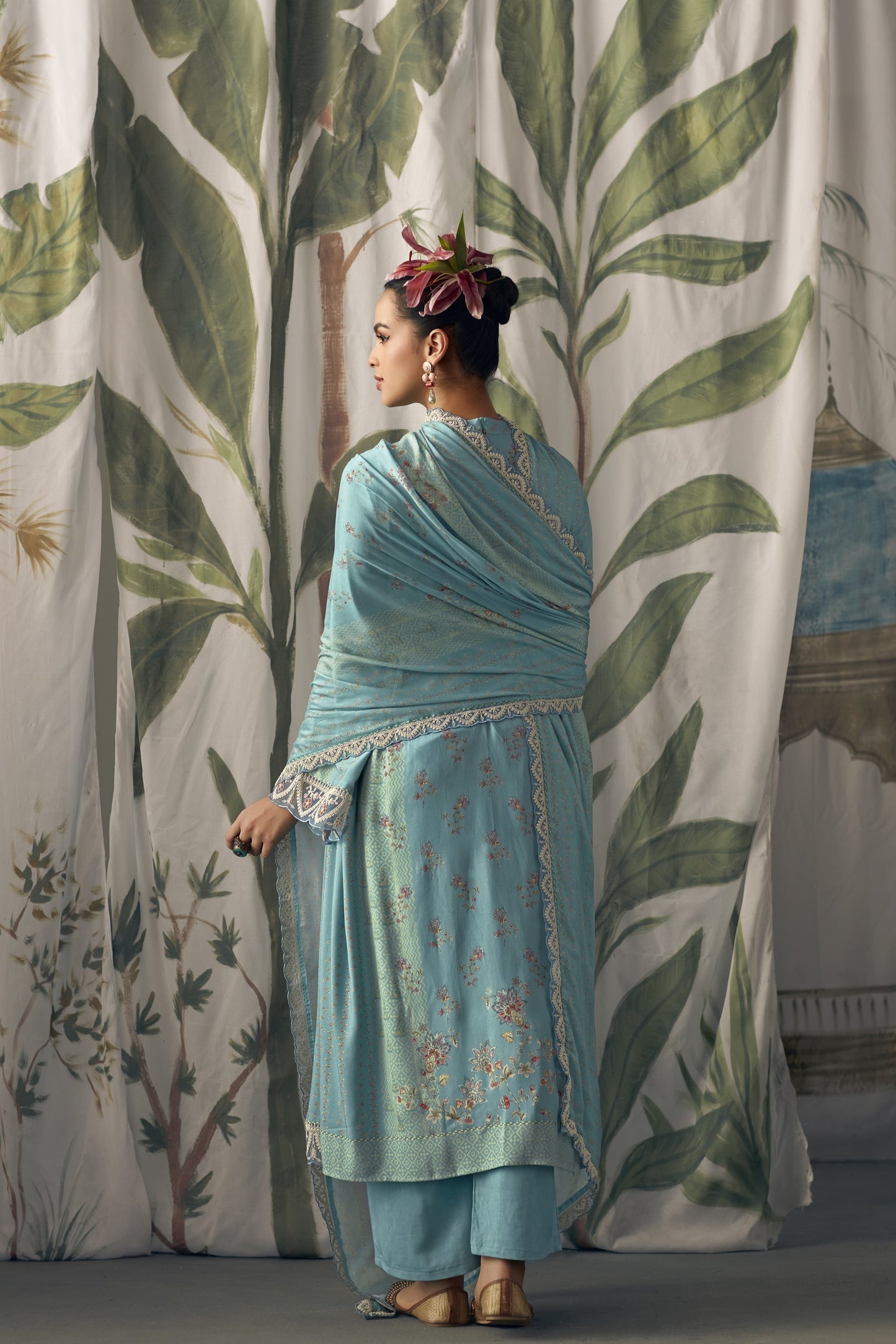 Aardhya Blue Muslin Digital Print Dress Material