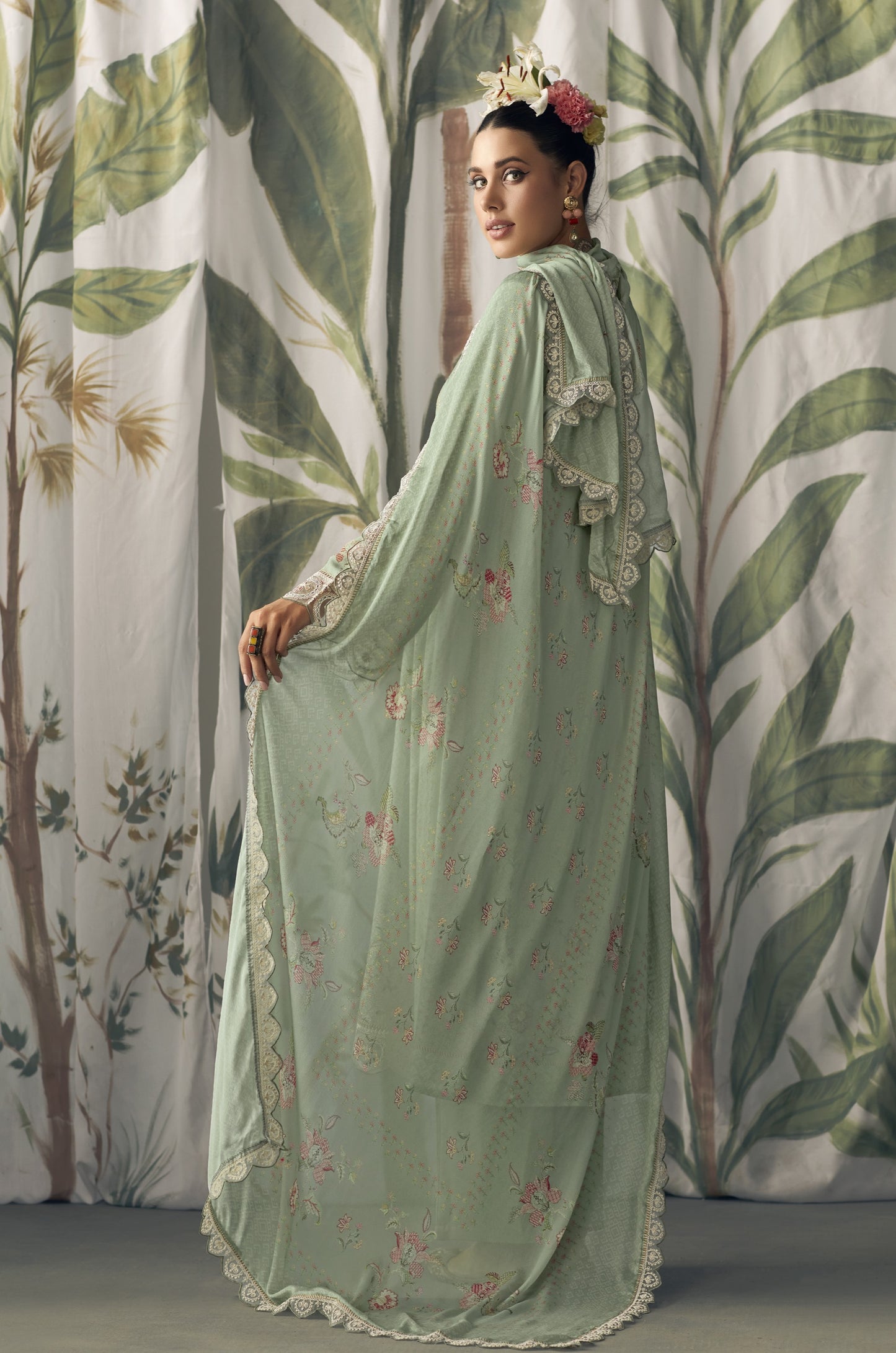 Aaradhya Green Muslin Printed Dress Material