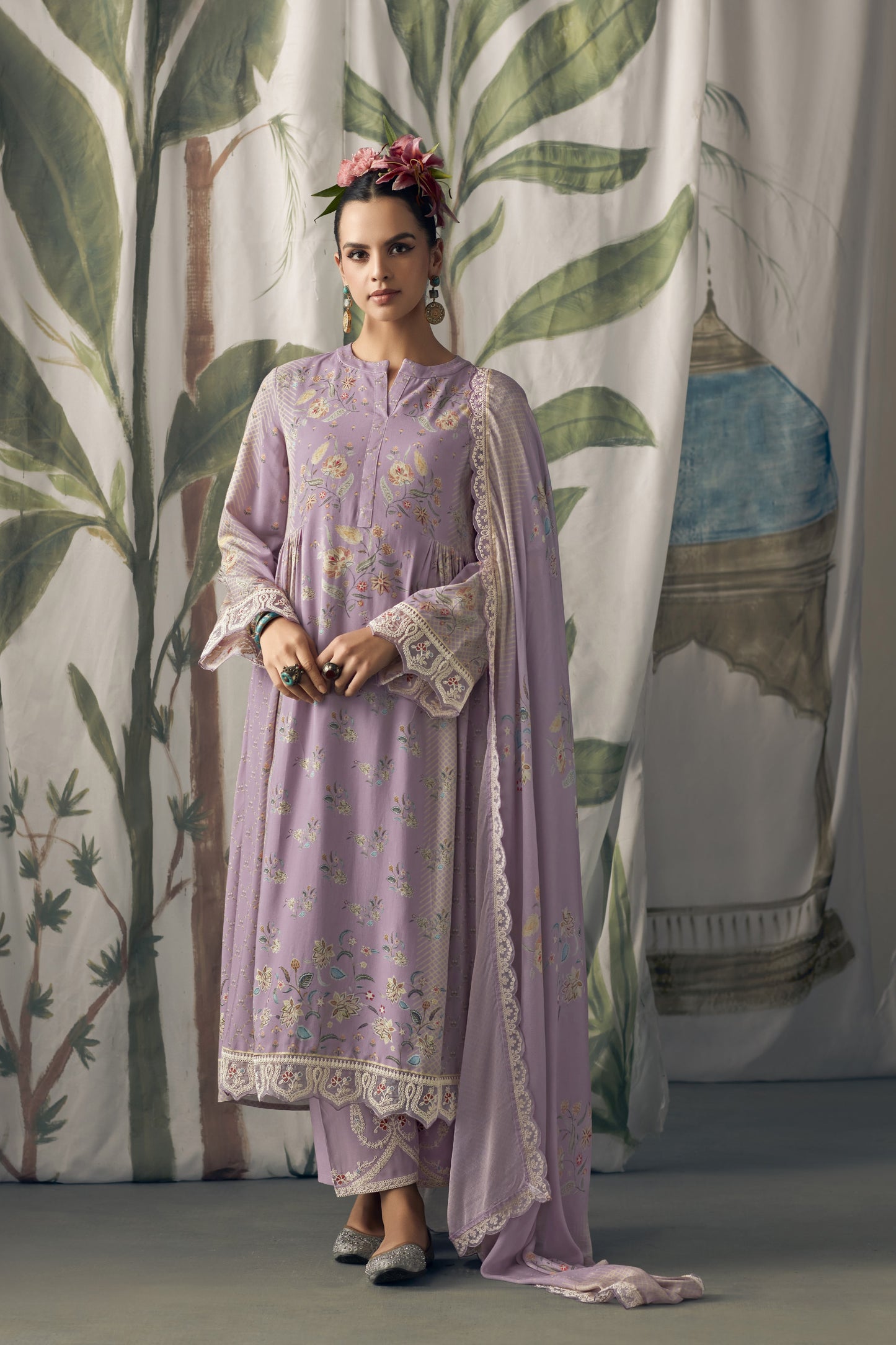 Aaradhya Lavender Muslin Printed Dress Material