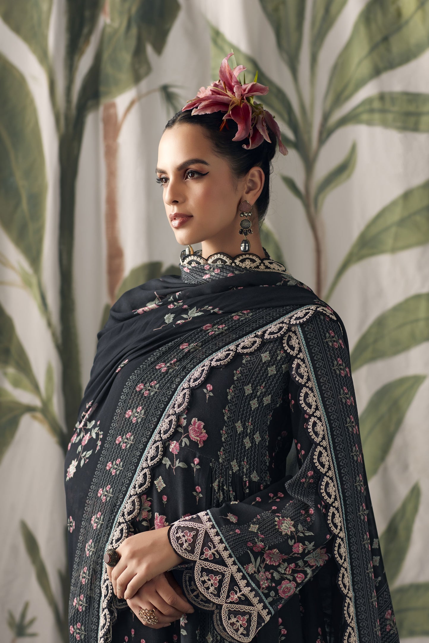 Aaradhya Black Muslin Printed Dress Material