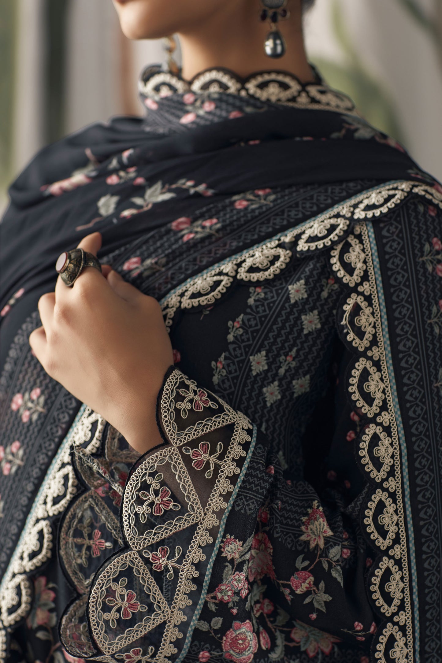 Aaradhya Black Muslin Printed Dress Material