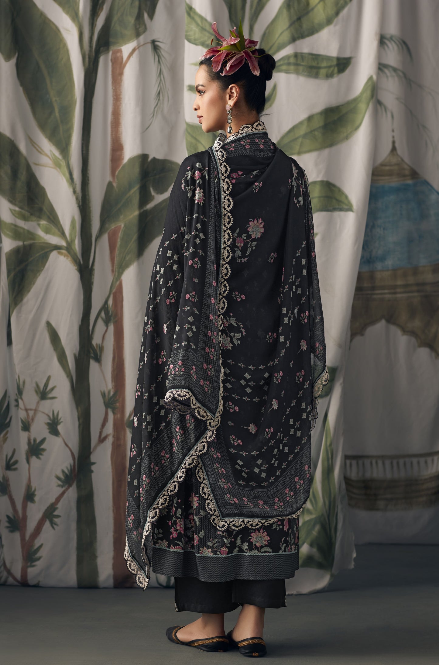 Aaradhya Black Muslin Printed Dress Material