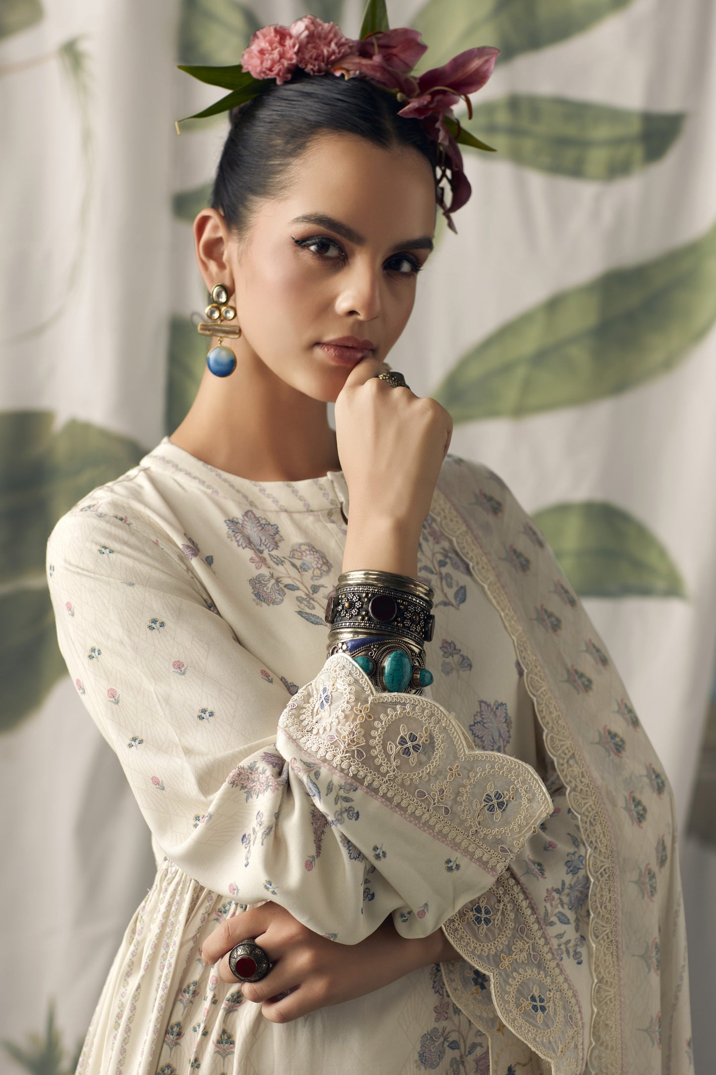 Aaradhya White Muslin Printed Dress Material