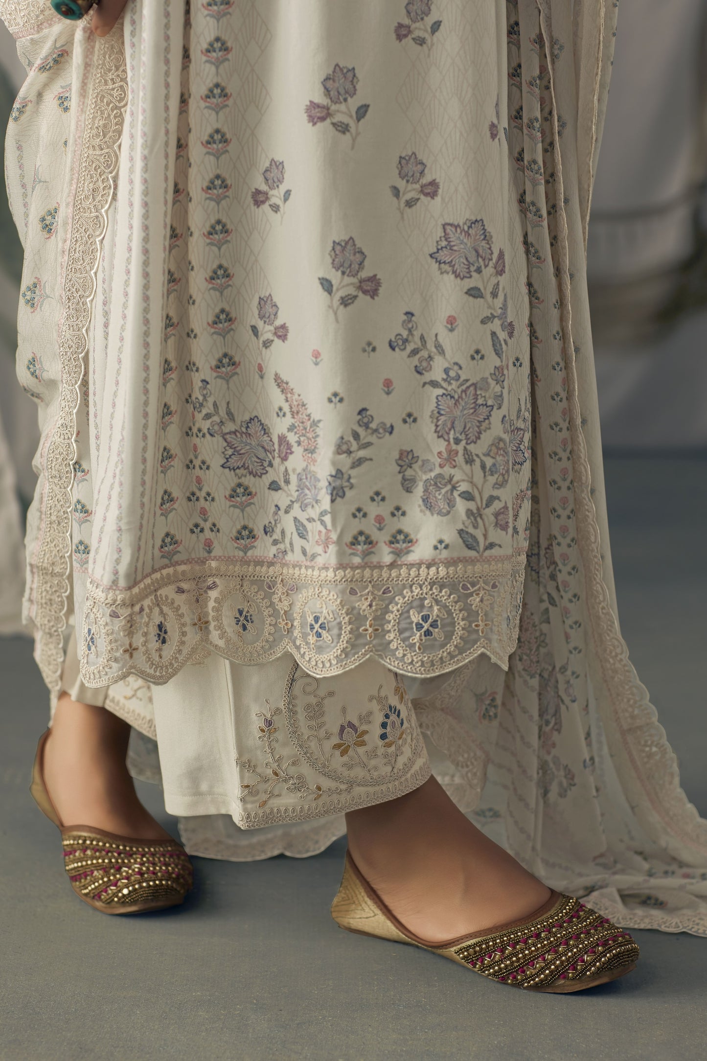 Aaradhya White Muslin Printed Dress Material