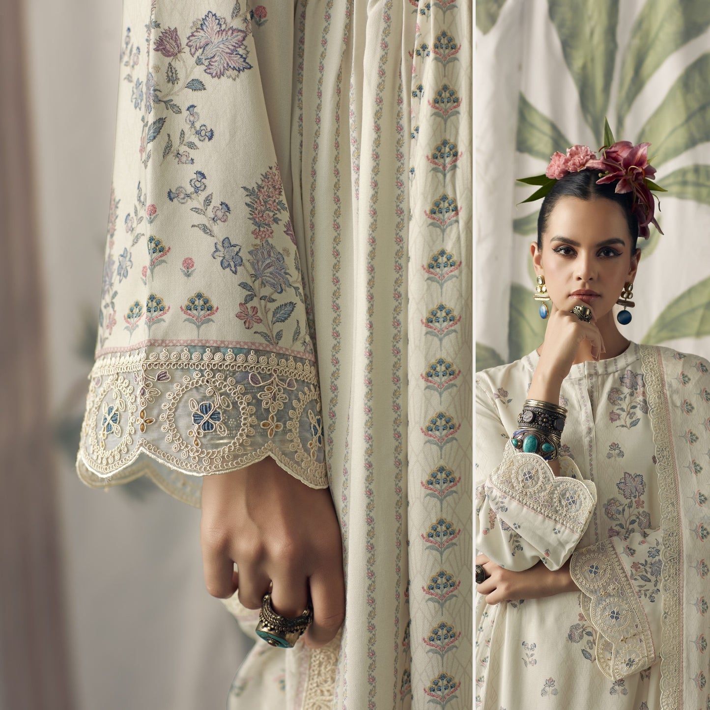 Aaradhya White Muslin Printed Dress Material