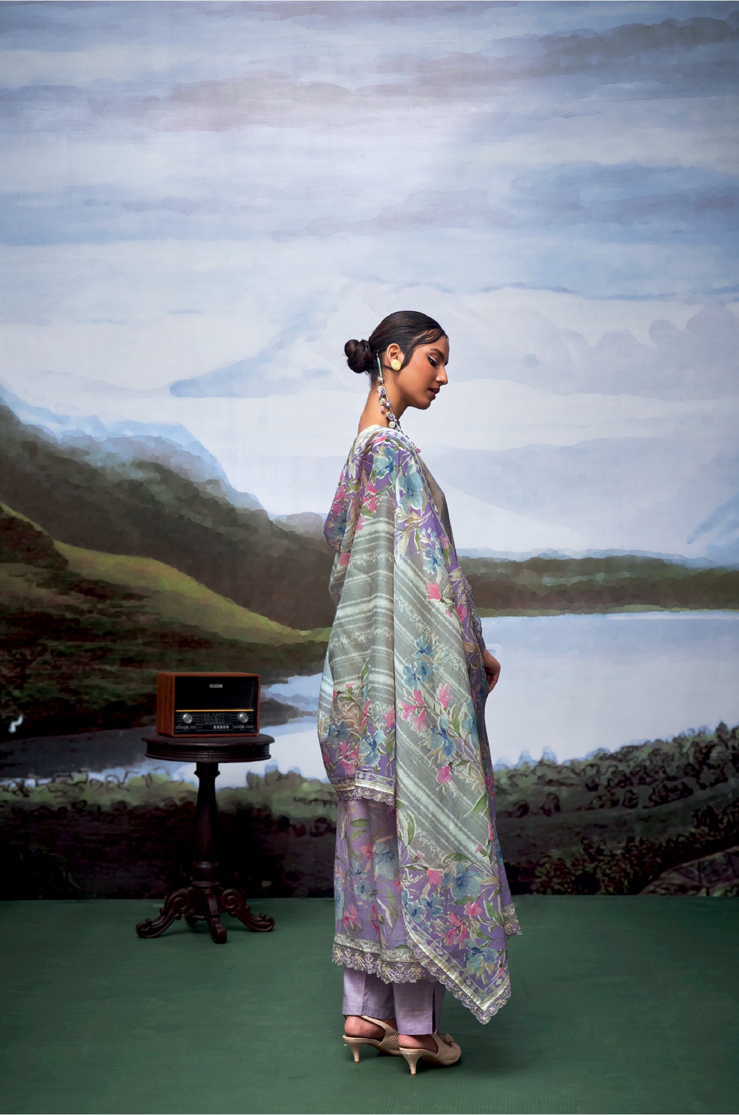 Nayomi Purple Linen Printed Dress Material