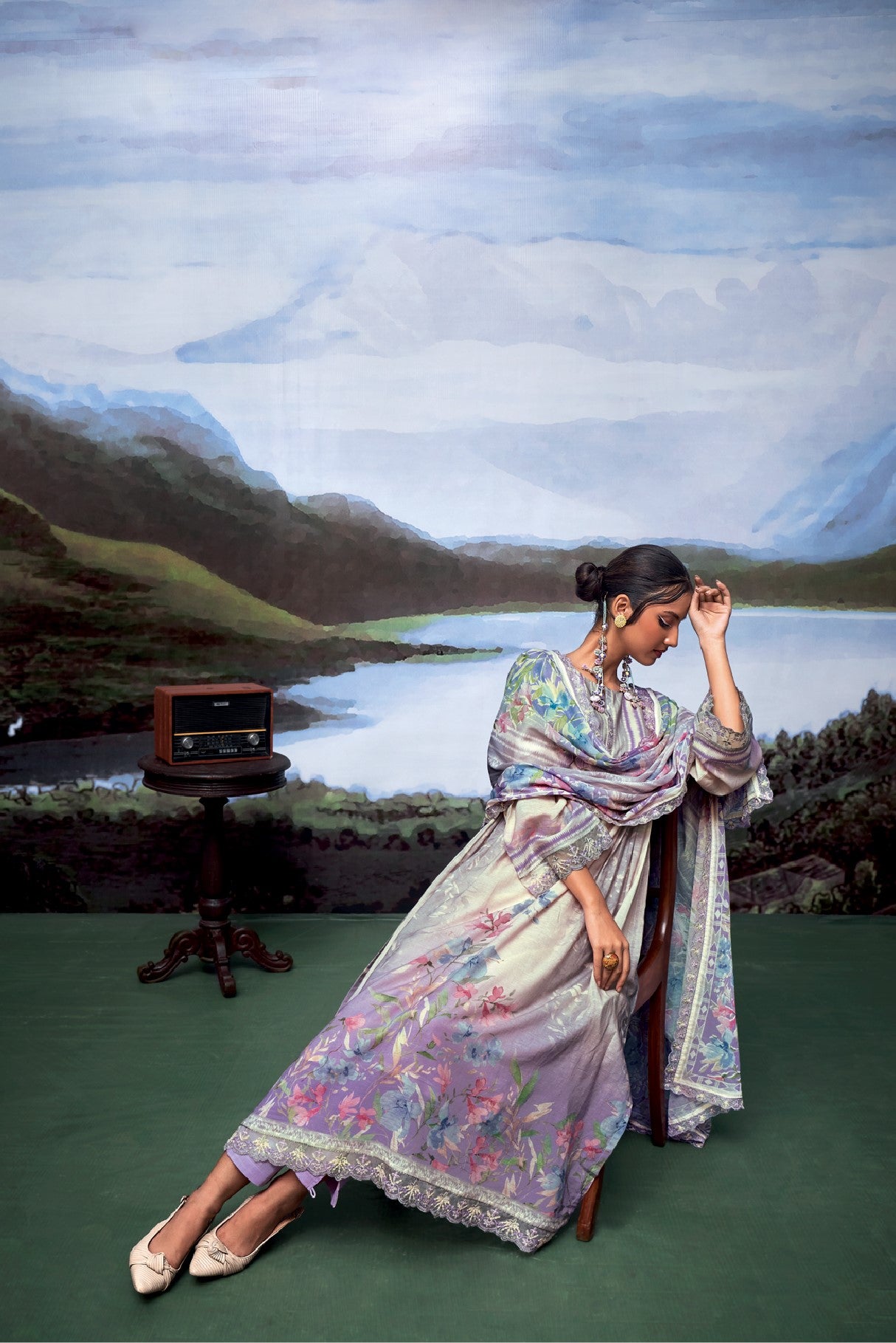 Nayomi Purple Linen Printed Dress Material