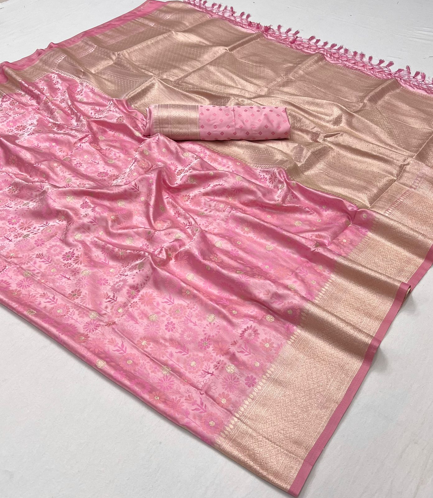 Niharika Pink Satin Silk Saree - Style 1
