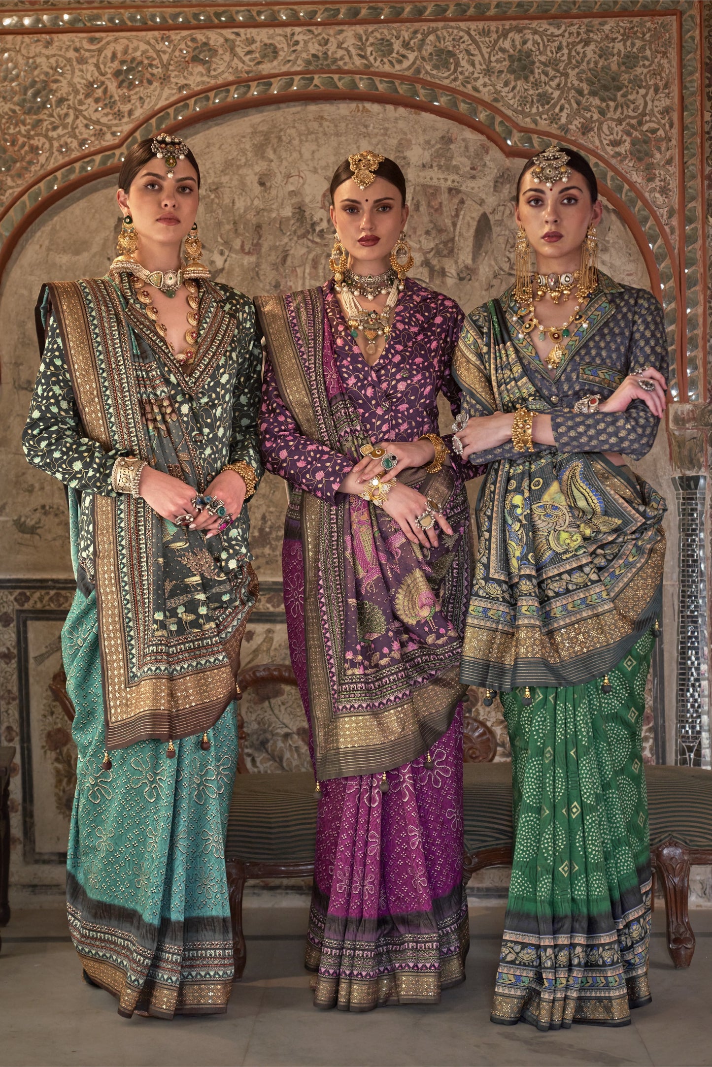 Devika Green Blue Silk Saree