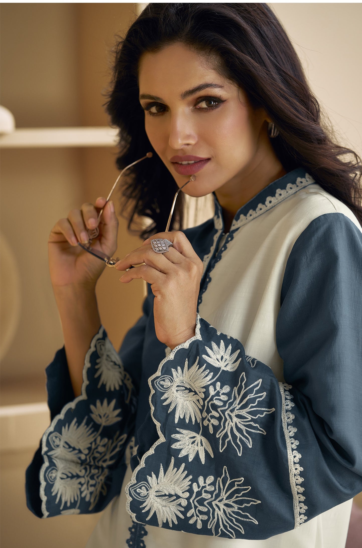 Sneha Light Blue & Cream Cord Set