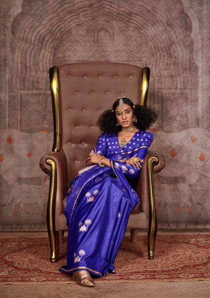 Nayantara Blue Pichwai Satin Silk Saree