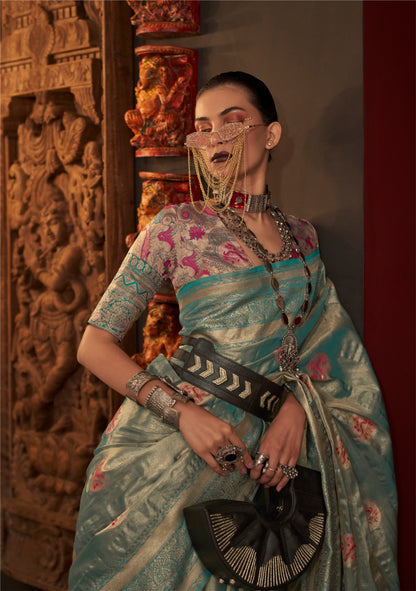 Ruhika Blue Silk Saree