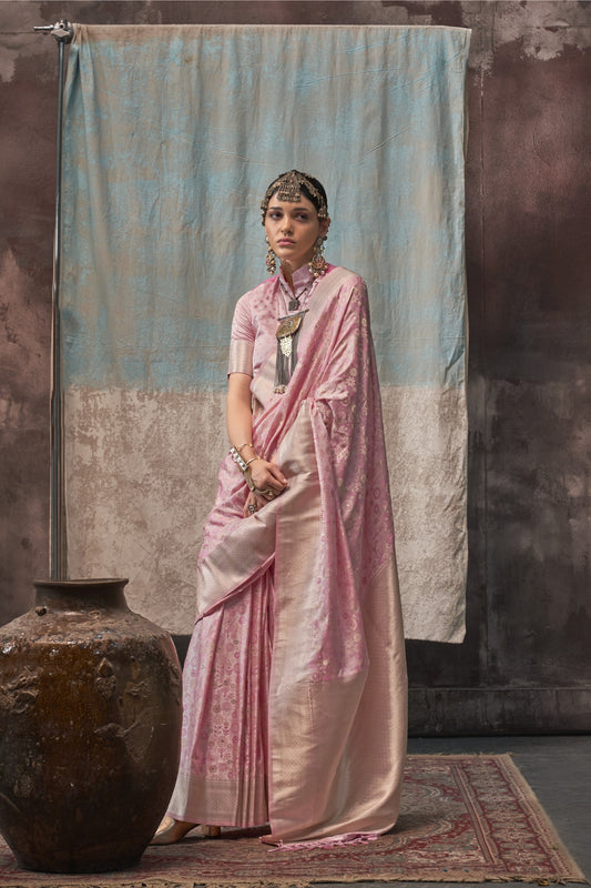 Niharika Pink Satin Silk Saree - Style 1