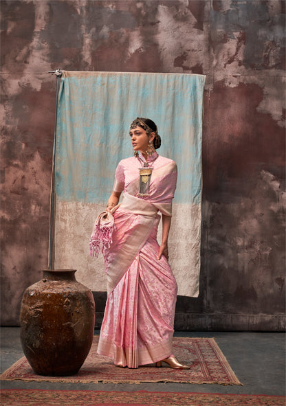 Niharika Pink Satin Silk Saree - Style 1
