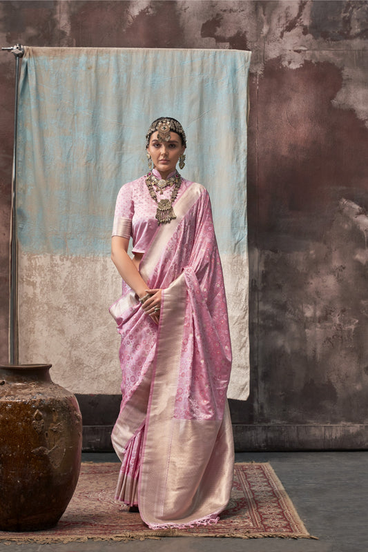 Niharika Pink Satin Silk Saree - Style 2