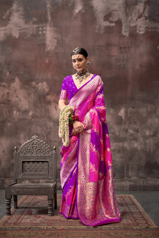 Sharini Pink Purple Silk Saree