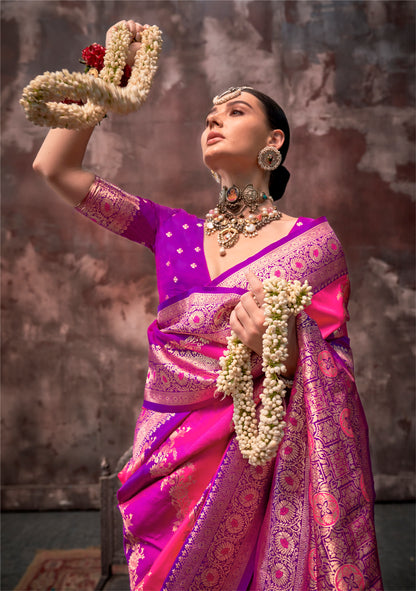 Sharini Pink Purple Silk Saree