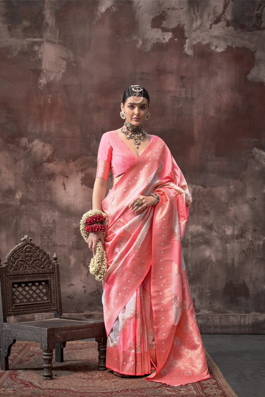 Sharini Peach Pink Silk Saree